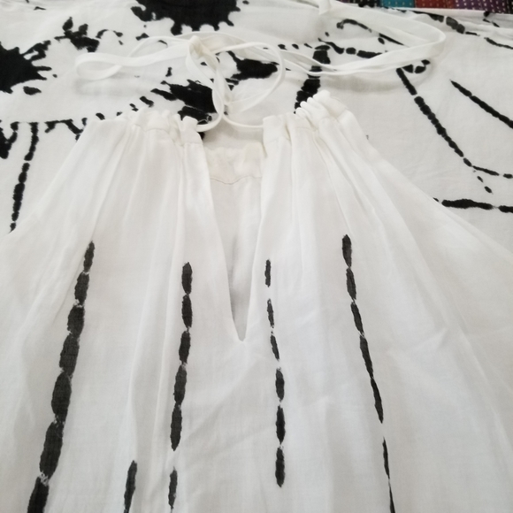 Caliana Flower Blossom Black White Tie Dyed Midi Sun Dress Cover-up. Women 6 - Picture 3 of 8